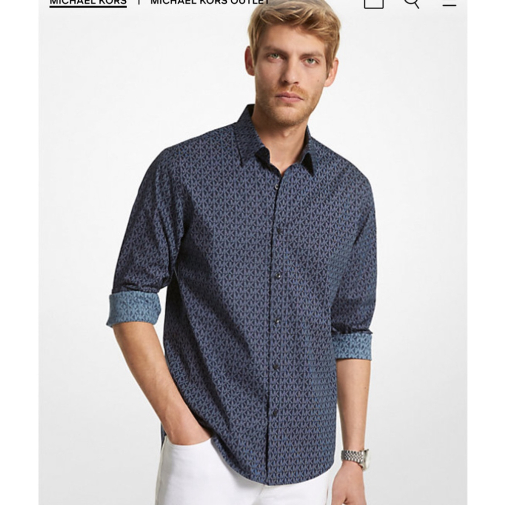 Men's Michael Kors Casual Button Down Shirt M Black White